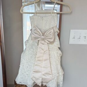 David's Bridal Ivory Lace Kids Dress with Satin Bow